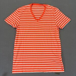 AX Armani Exchange Mens Lg V Neck T Shirt Striped Logo Pink Orange Peach SS NWT